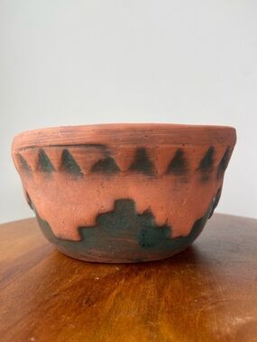 Handcrafted Terracotta Bowl with Green Accents